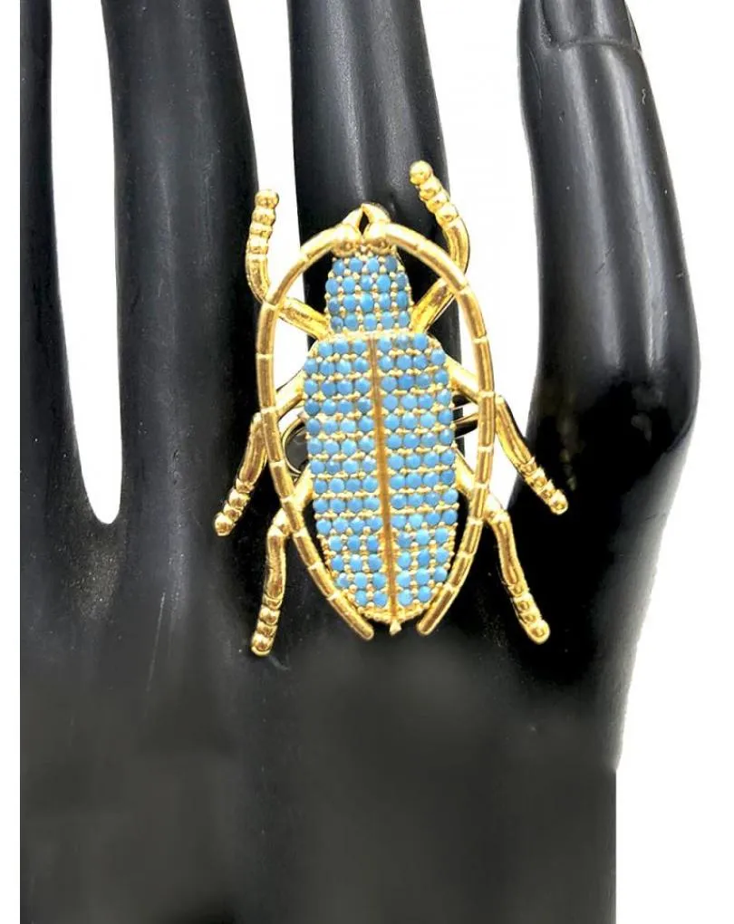 ANILLOS ORIGINALES AZULES CON AMULETO DE ESCARABAJO EGIPCIO
