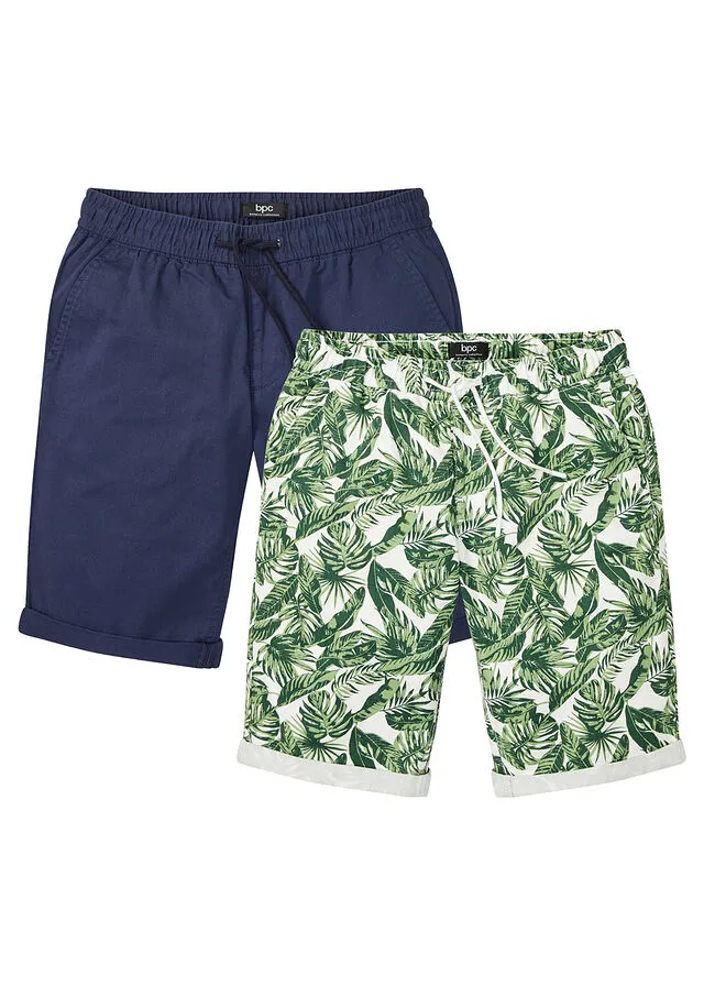 BERMUDAS CON CINTURA ELáSTICA Y CORTE REGULAR AZUL MARINOBLANCO ESTAMPADO