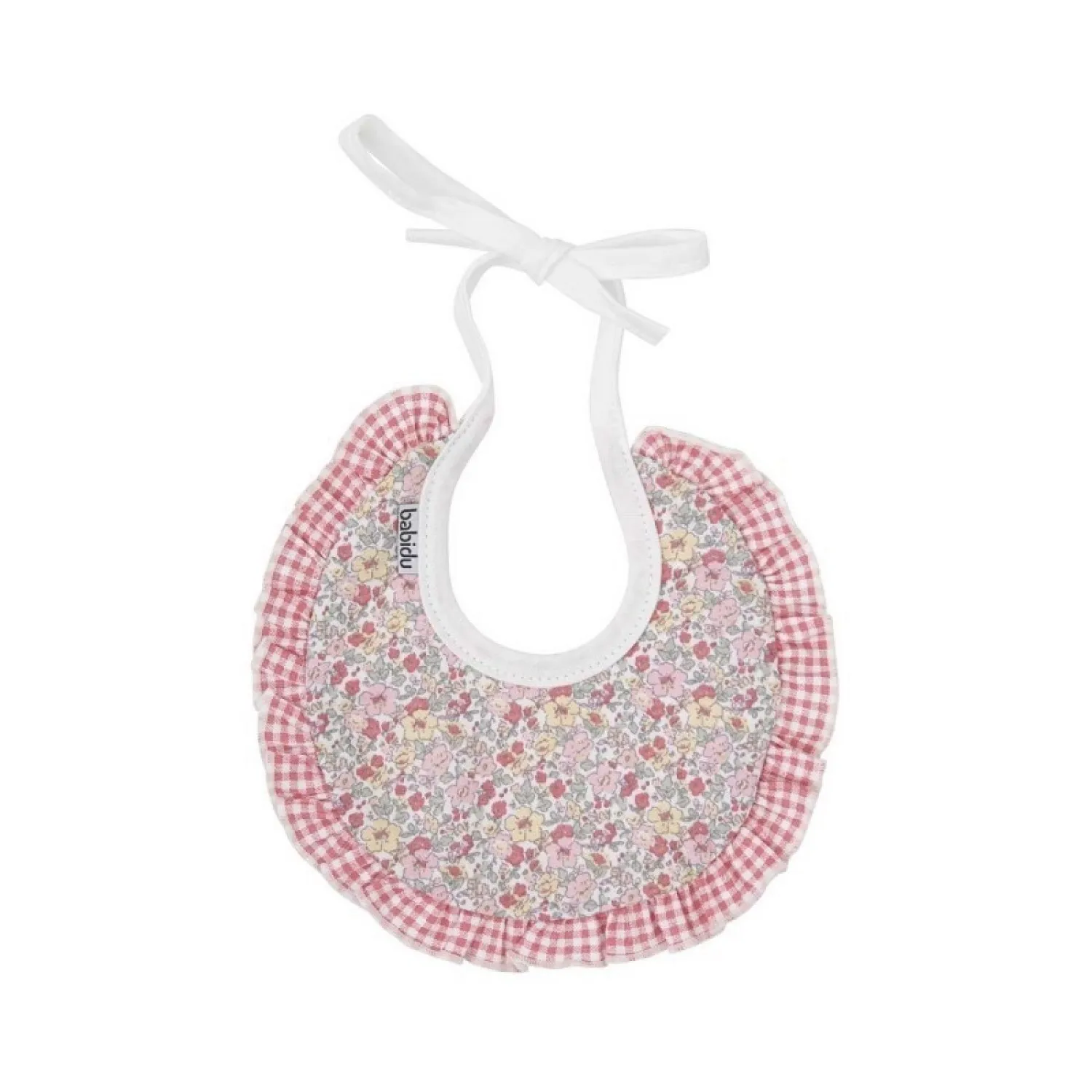 Bib with free flowers with gingham check. Gardenia Collection