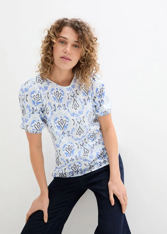 CAMISETA ESTAMPADA CON MEDIA MANGA BLANCOAZUL NUBE ESTAMPADO