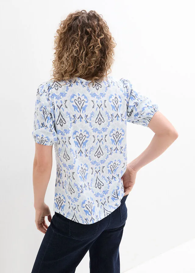 CAMISETA ESTAMPADA CON MEDIA MANGA BLANCOAZUL NUBE ESTAMPADO