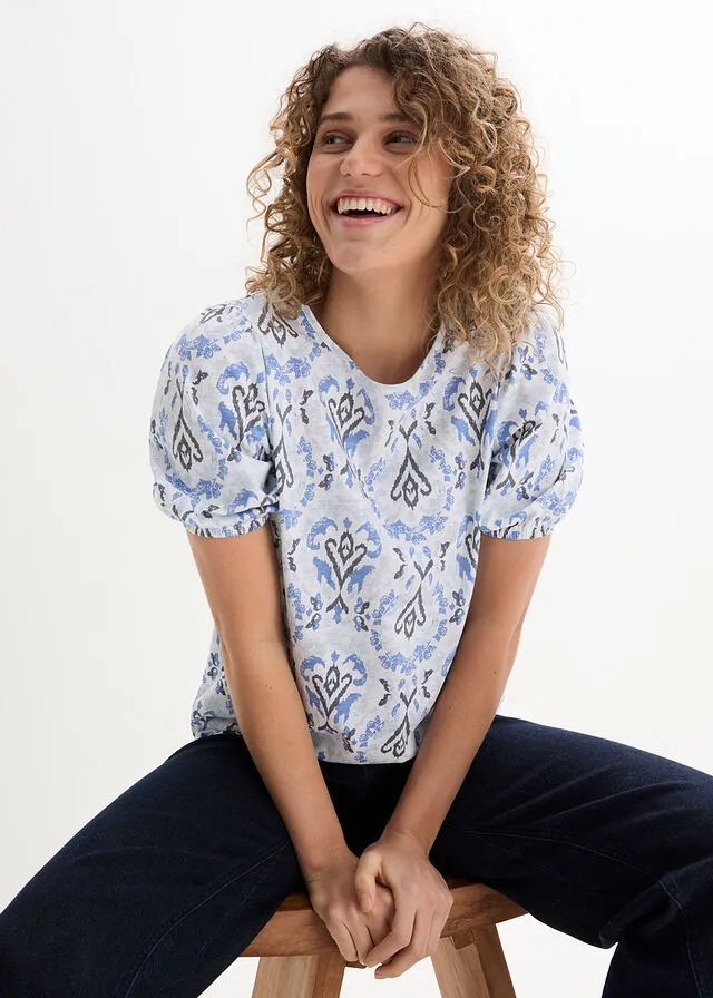 CAMISETA ESTAMPADA CON MEDIA MANGA BLANCOAZUL NUBE ESTAMPADO