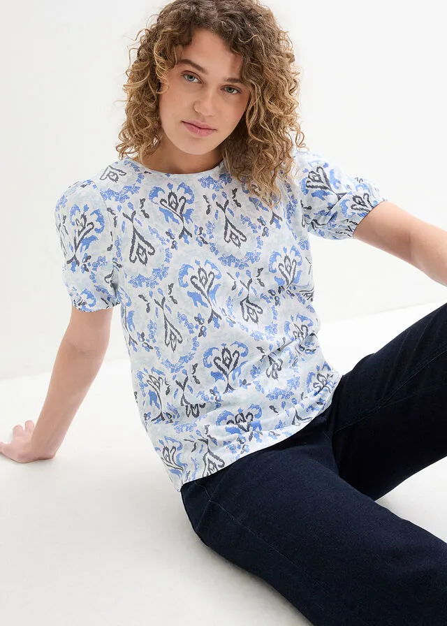 CAMISETA ESTAMPADA CON MEDIA MANGA BLANCOAZUL NUBE ESTAMPADO