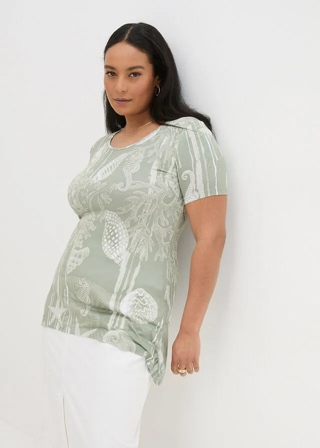 CAMISETA LARGA CON BAJO IRREGULAR NEGROBLANCO ESTAMPADO