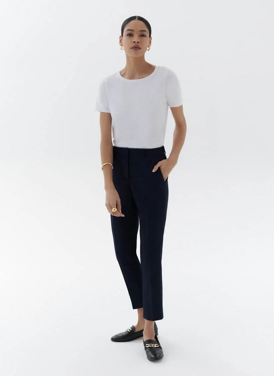 CAROLL PALLAN  PANTALóN PITILLO DE MEZCLA DE LINO EN AZUL