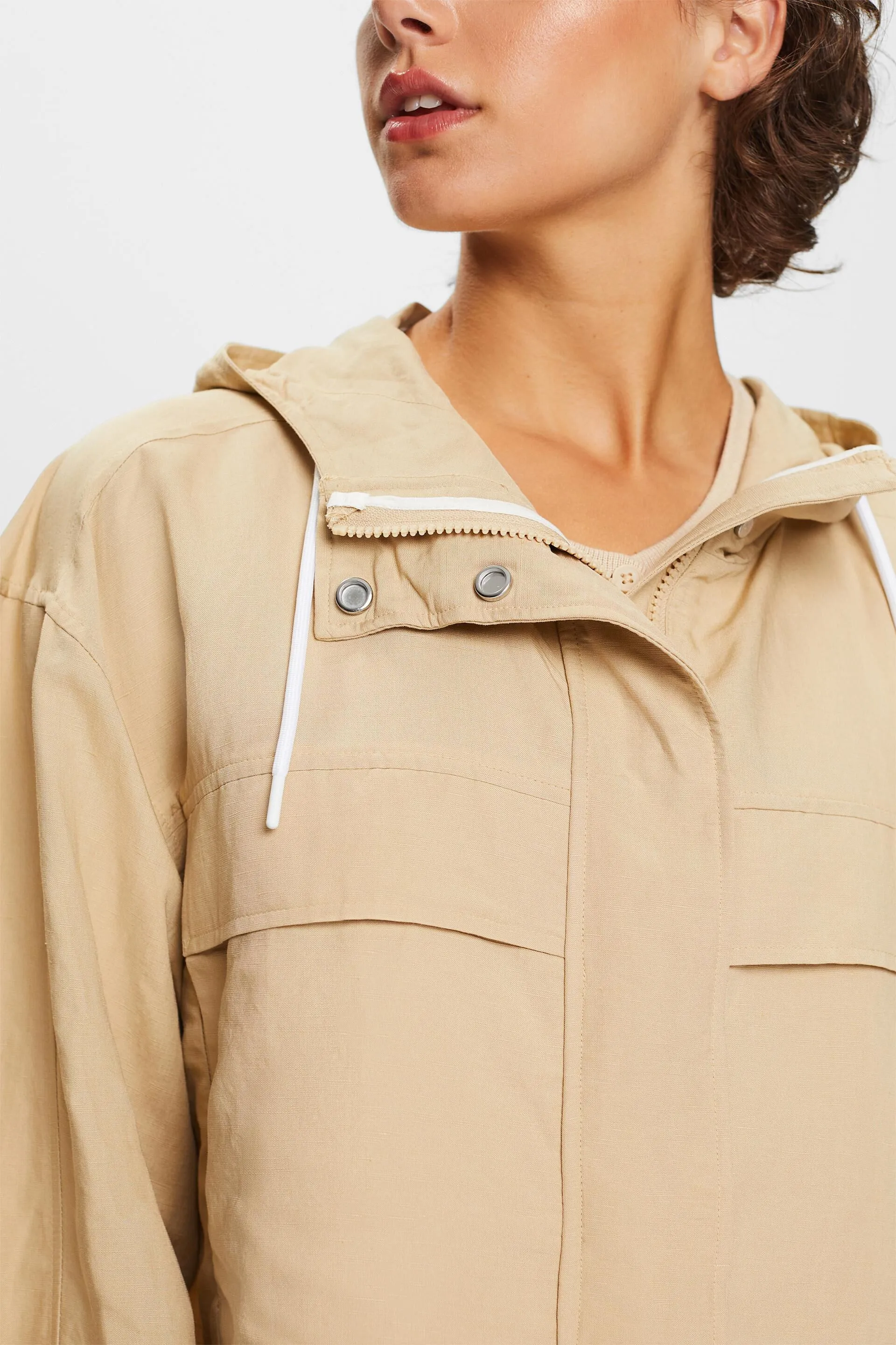 Chaqueta de entretiempo con capucha, mezcla de lino