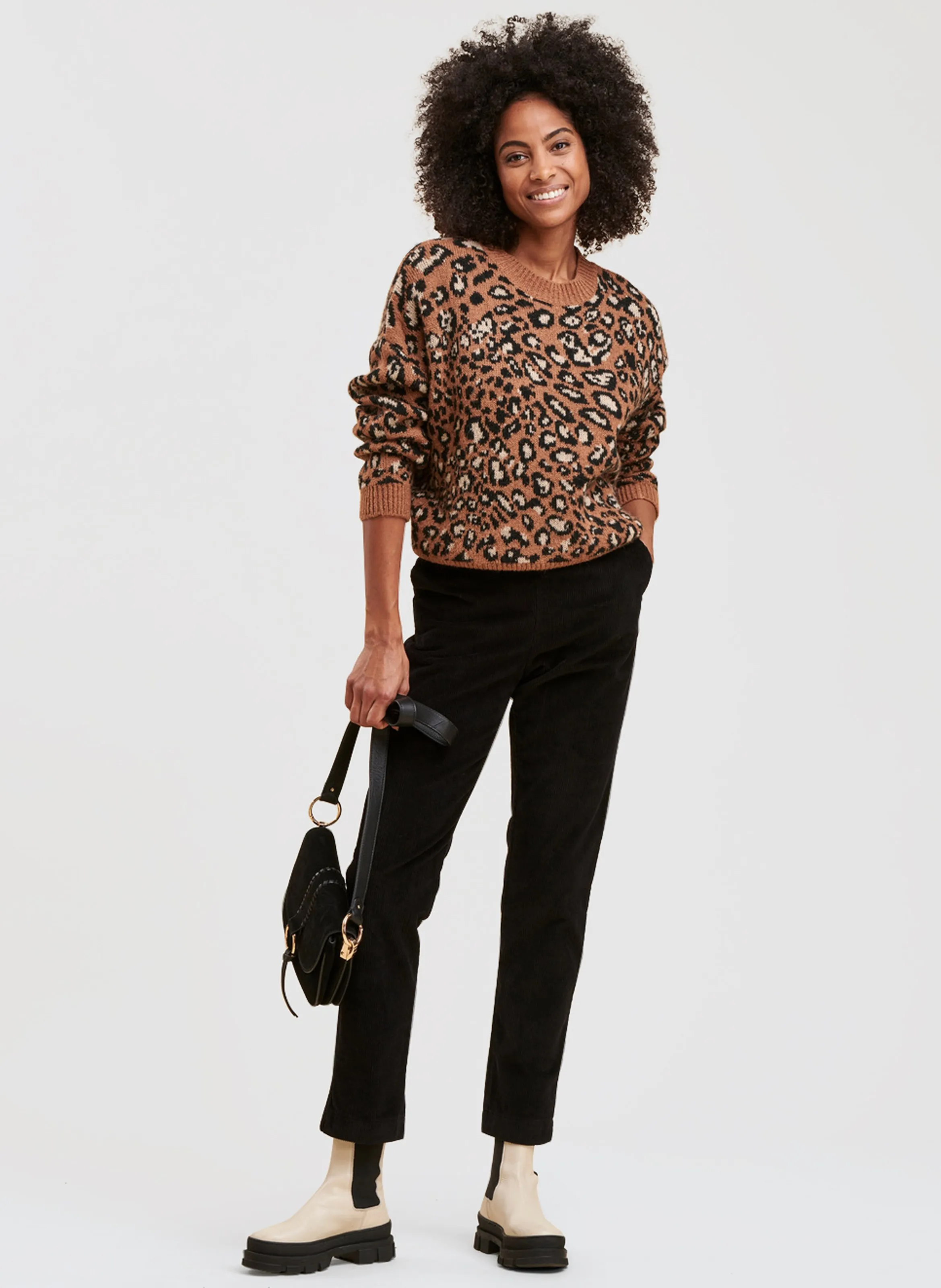 LA FEE MARABOUTEE Pantalón recto de mezcla de algodón de talle alto en negro