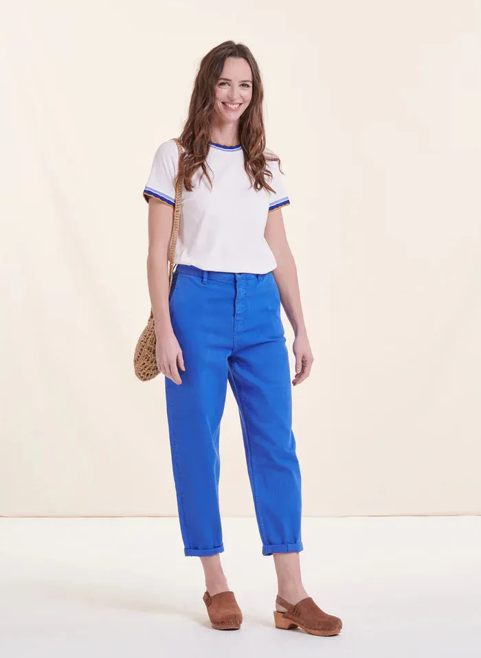 LA FEE MARABOUTEE Vaquero mom de talle alto de mezcla de algodón orgánico en azul