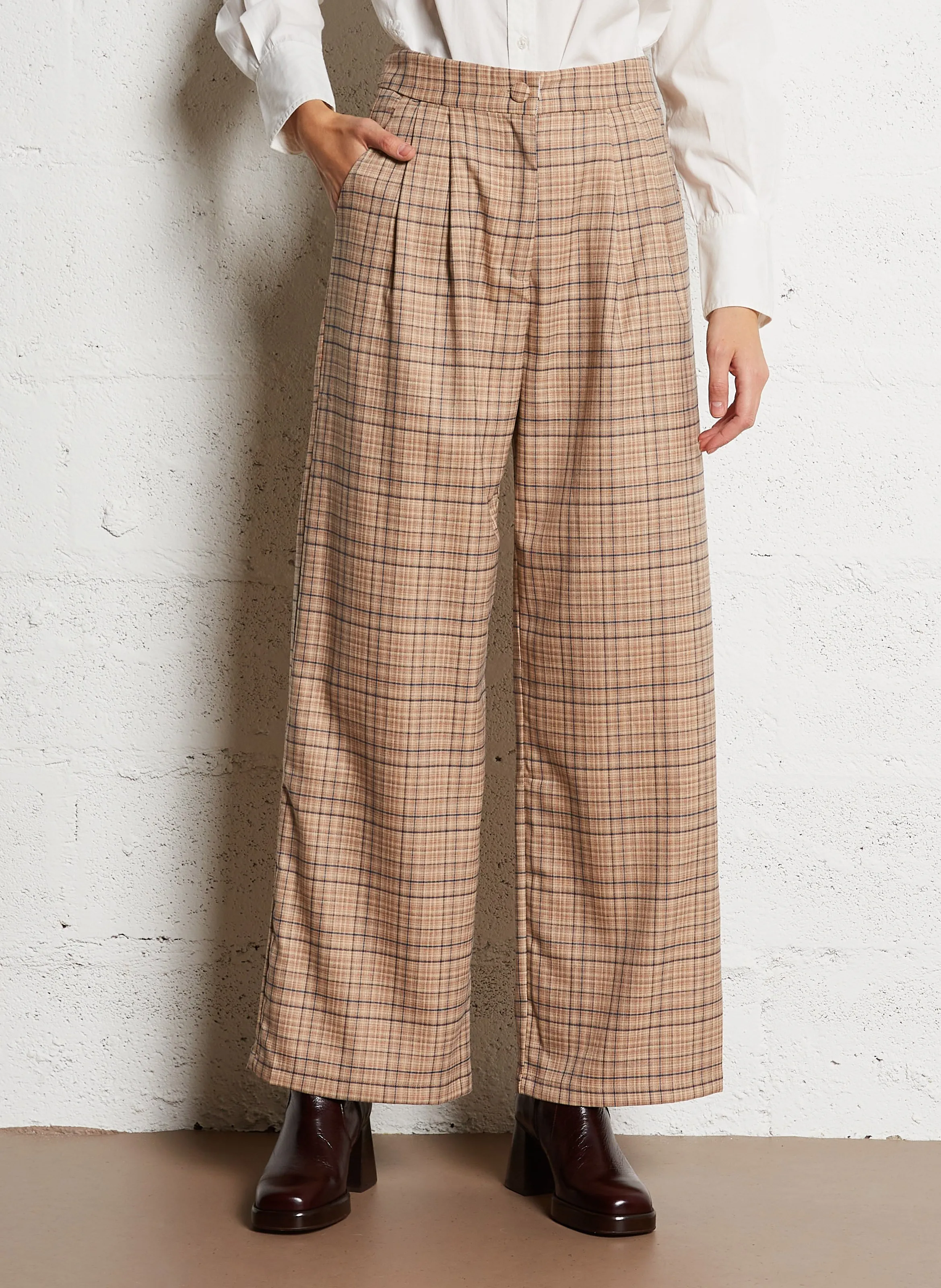 LA PETITE ETOILE PAOLINE  PANTALóN ANCHO DE CUADROS DE TALLE ALTO EN MULTICOLOR