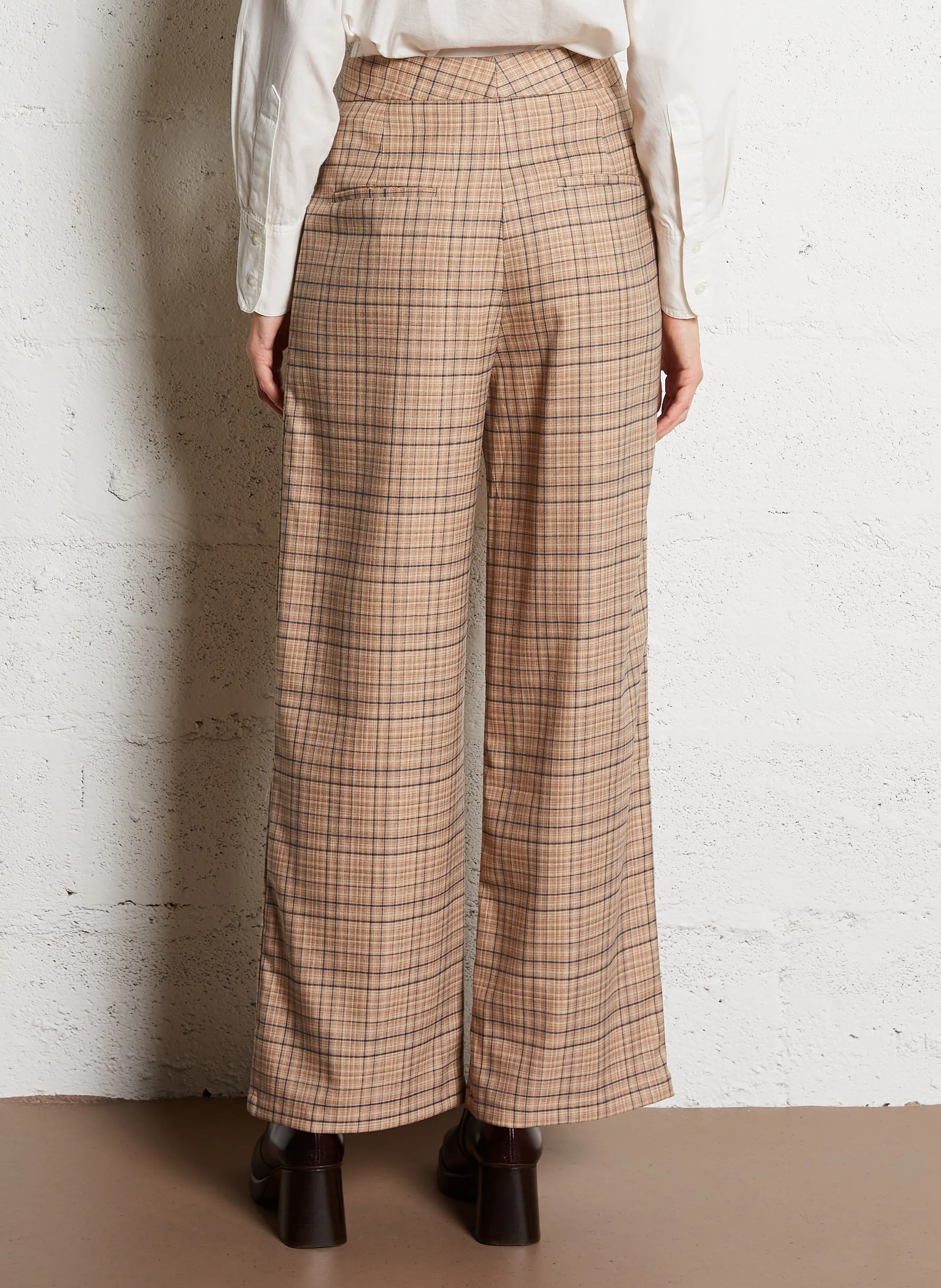 LA PETITE ETOILE PAOLINE  PANTALóN ANCHO DE CUADROS DE TALLE ALTO EN MULTICOLOR