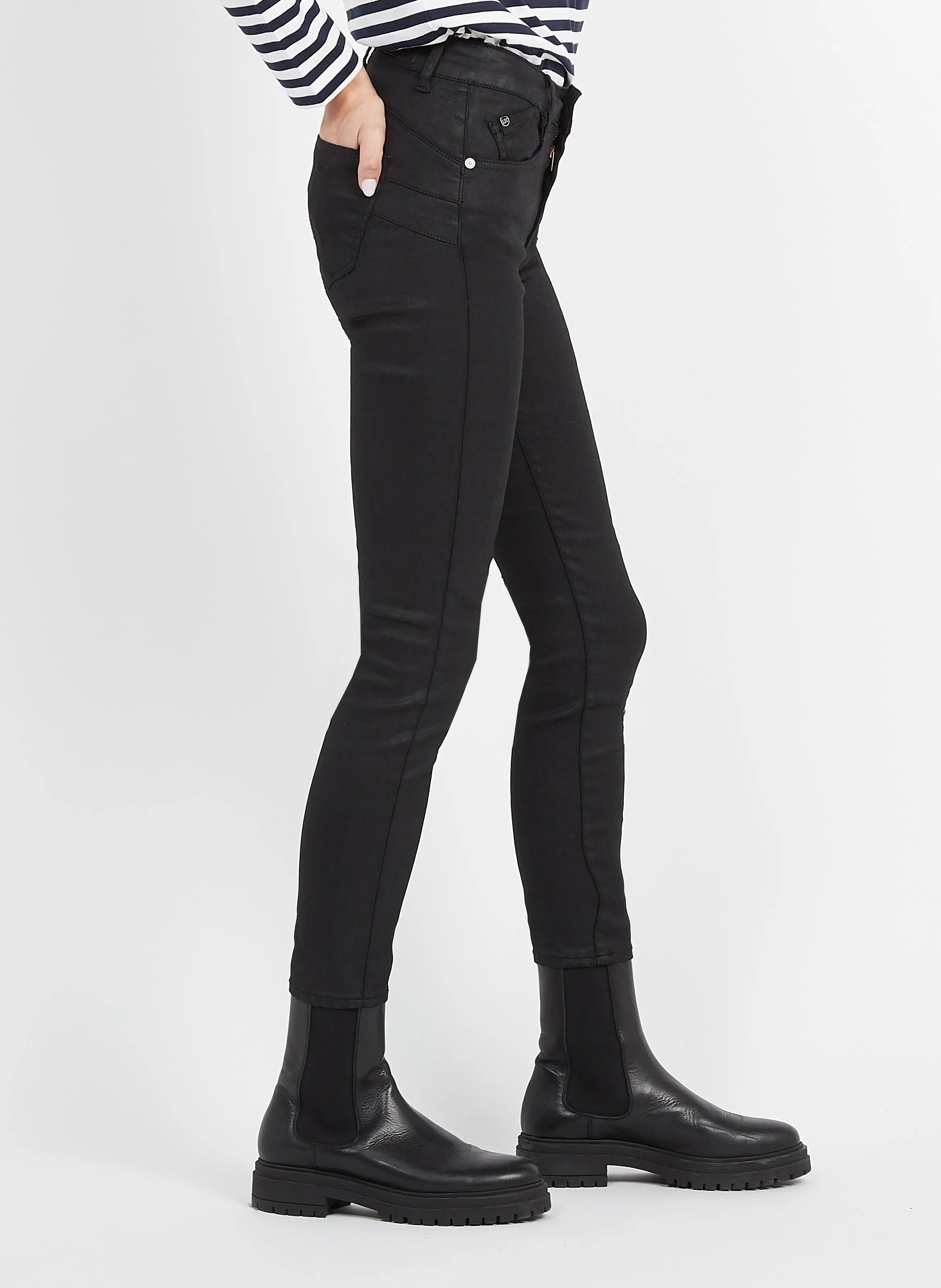 LE TEMPS DES CERISES Pantalón de talle alto en negro