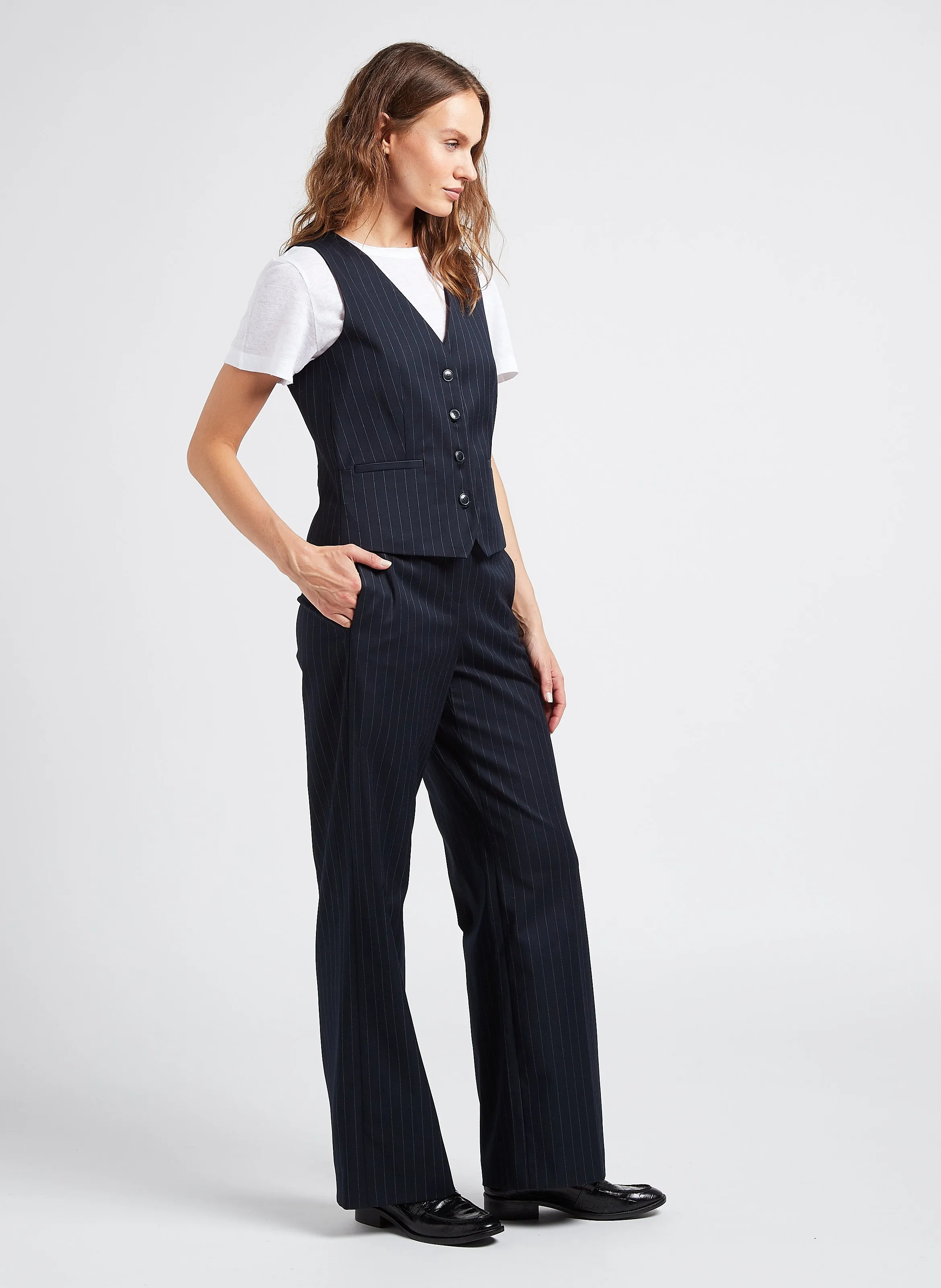 MAISON 123 LAYLA  PANTALóN ANCHO DE TALLE ALTO EN AZUL