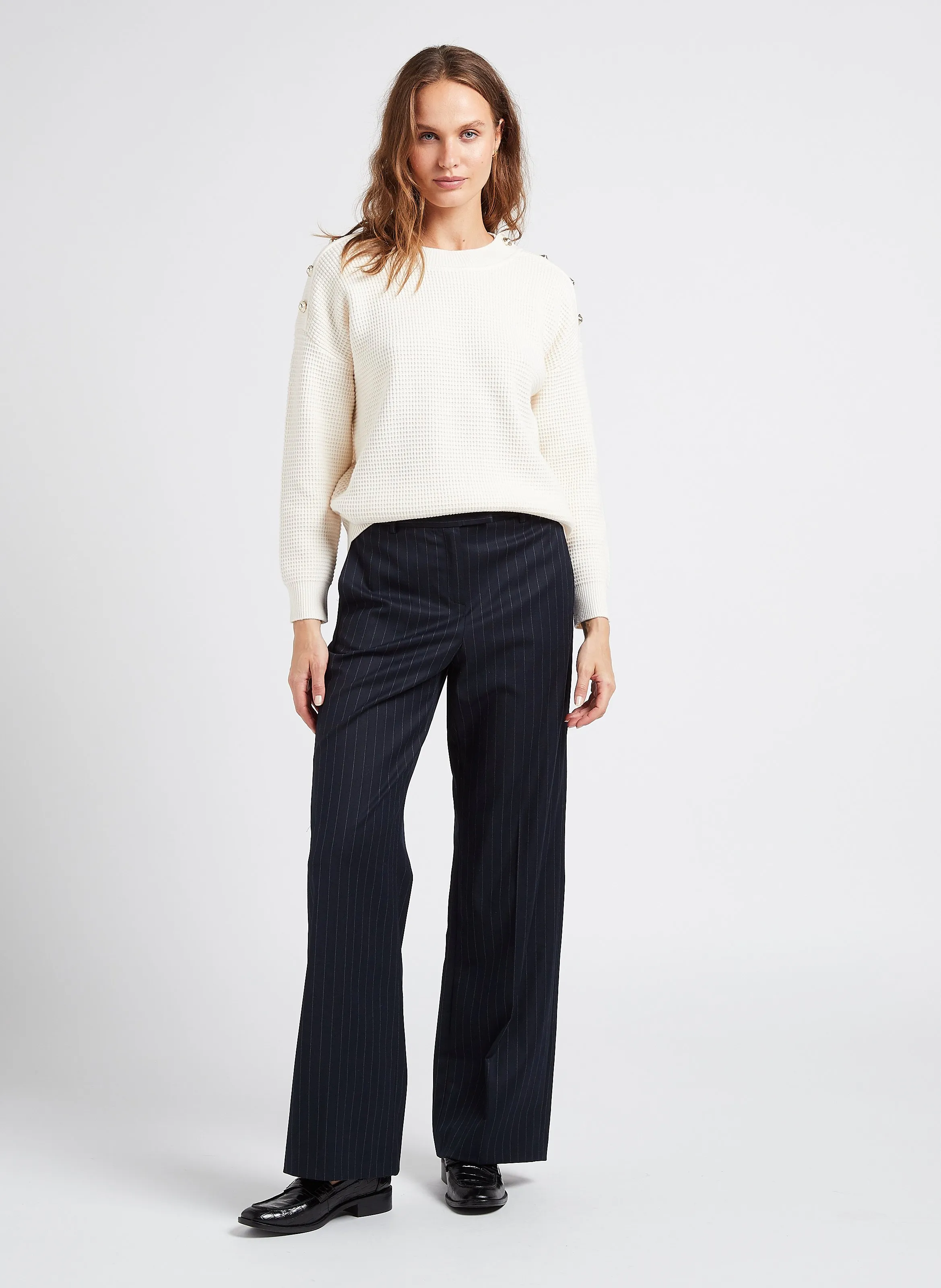 MAISON 123 LAYLA  PANTALóN ANCHO DE TALLE ALTO EN AZUL