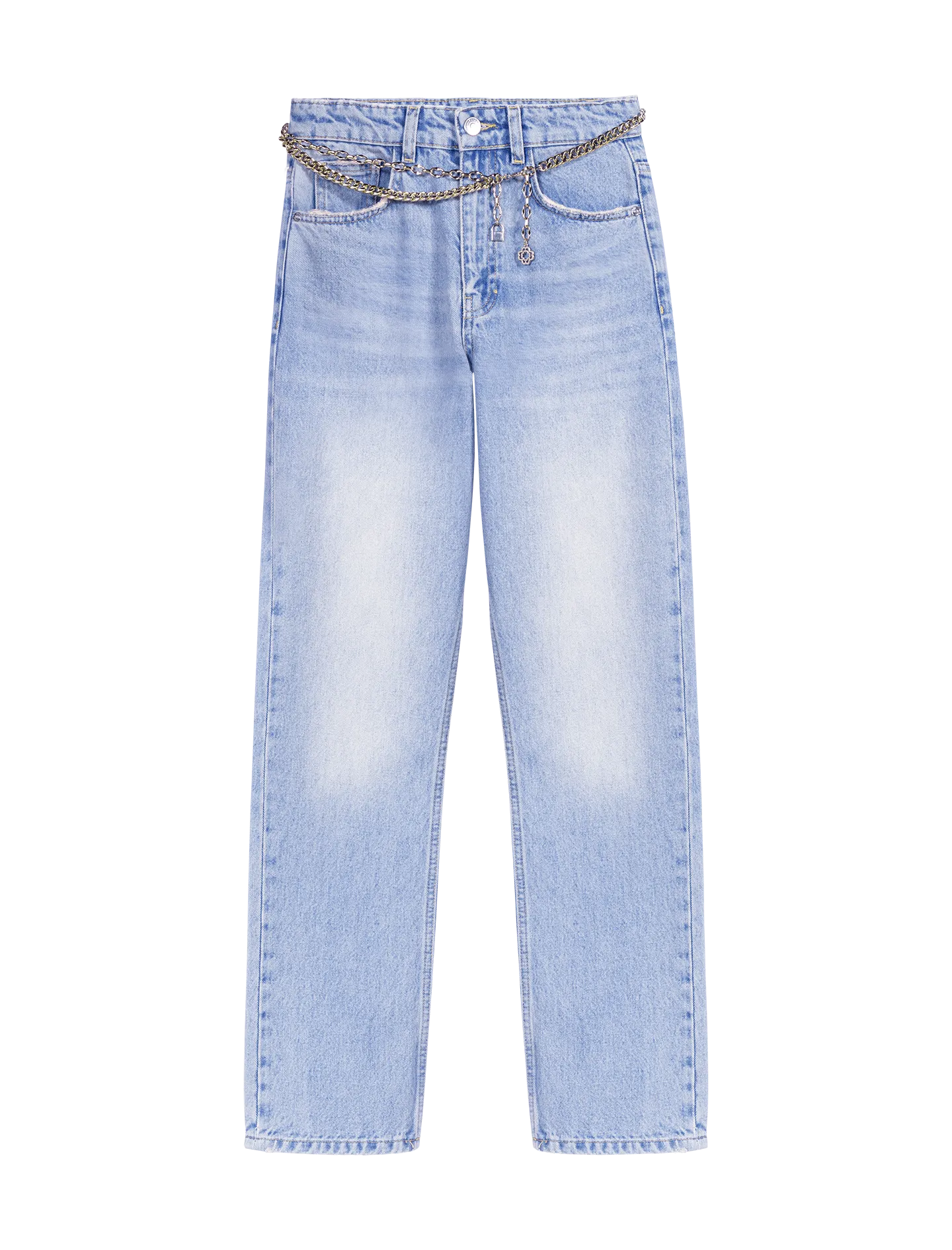 MAJE Pantalón recto de talle bajo en denim lavado en azul