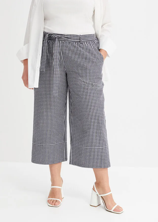 PANTALóN AZUL MARINOBLANCO LANA A CUADROS