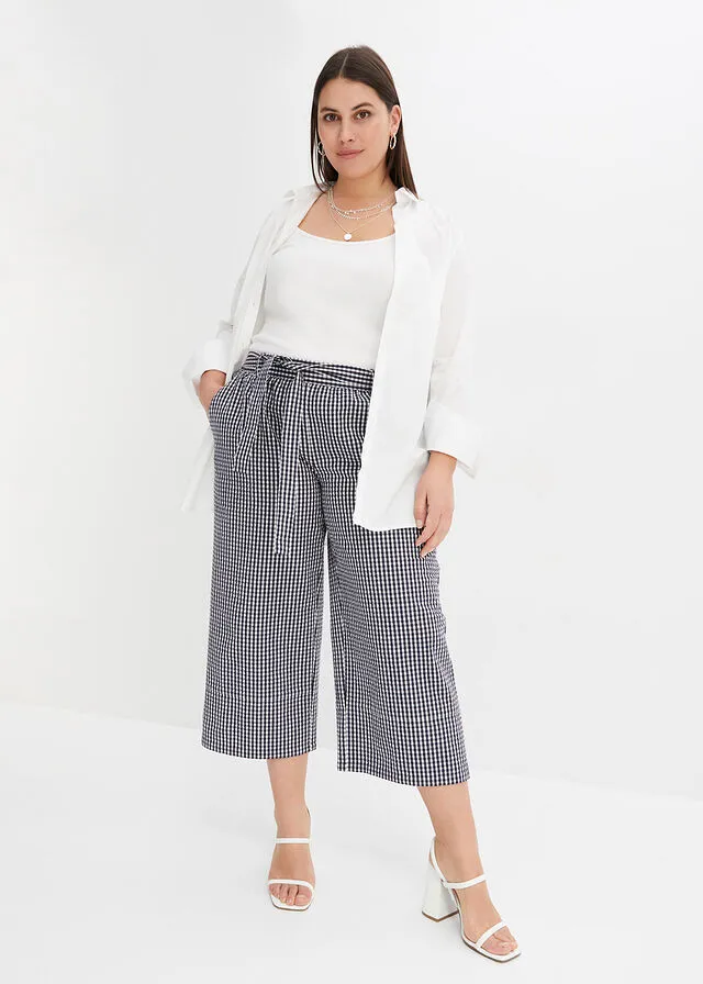 PANTALóN AZUL MARINOBLANCO LANA A CUADROS