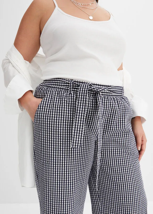 PANTALóN AZUL MARINOBLANCO LANA A CUADROS