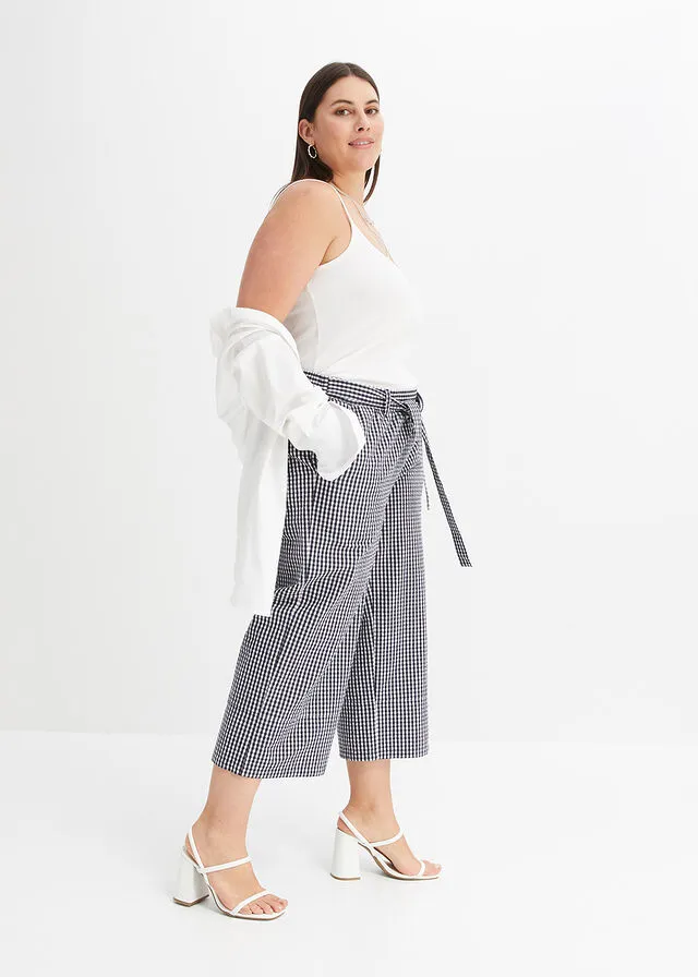 PANTALóN AZUL MARINOBLANCO LANA A CUADROS