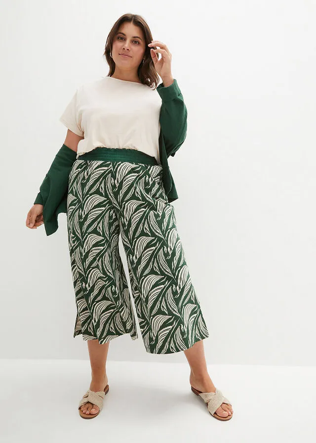 PANTALóN DE PUNTO ANCHO CON NIDO DE ABEJA MARRóN TIERRABEIGE ARENA CON ESTAMPADO