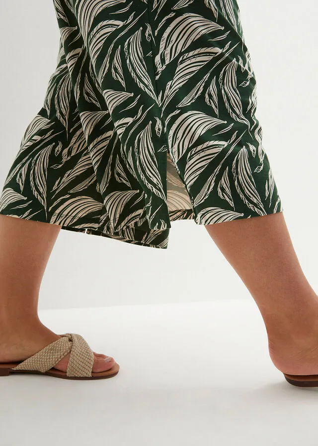 PANTALóN DE PUNTO ANCHO CON NIDO DE ABEJA MARRóN TIERRABEIGE ARENA CON ESTAMPADO