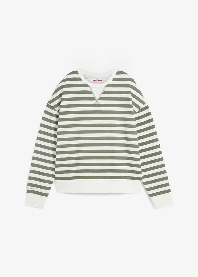 SUDADERA VERDE OLIVABLANCO LANA DE RAYAS