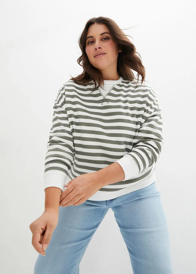 SUDADERA VERDE OLIVABLANCO LANA DE RAYAS