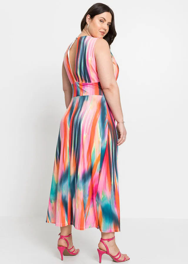 VESTIDO CON ESCOTE EN LA ESPALDA ROSAROJOGRIS OSCURO ESTAMPADO