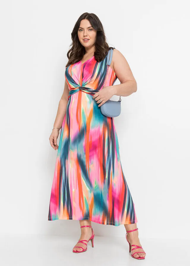 VESTIDO CON ESCOTE EN LA ESPALDA ROSAROJOGRIS OSCURO ESTAMPADO