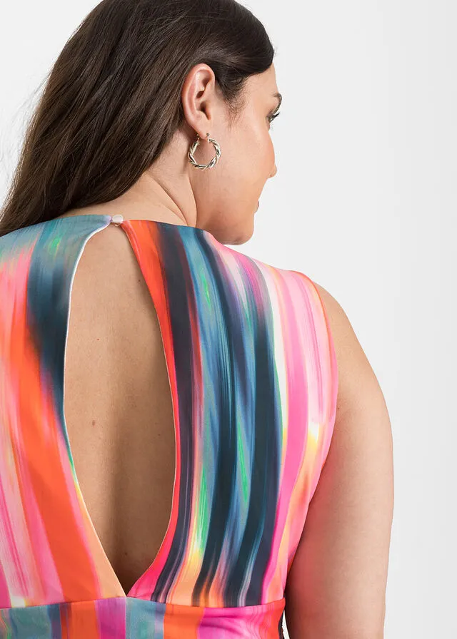VESTIDO CON ESCOTE EN LA ESPALDA ROSAROJOGRIS OSCURO ESTAMPADO