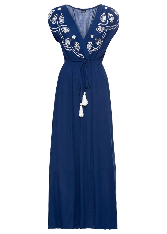 VESTIDO LARGO AZUL OSCUROBLANCO LANA