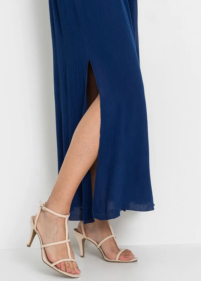 VESTIDO LARGO AZUL OSCUROBLANCO LANA