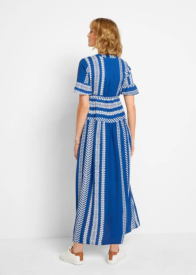 VESTIDO LARGO PREMAMá/DE LACTANCIA BLANCOAZUL REAL CON ESTAMPADO GRáFICO