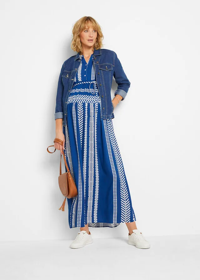 VESTIDO LARGO PREMAMá/DE LACTANCIA BLANCOAZUL REAL CON ESTAMPADO GRáFICO