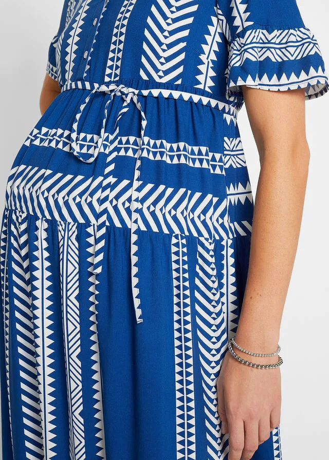 VESTIDO LARGO PREMAMá/DE LACTANCIA BLANCOAZUL REAL CON ESTAMPADO GRáFICO