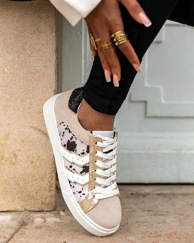 ZAPATILLAS DE MUJER CON ESTAMPADO DE LEOPARDO Y CORDONES  CL52 COW